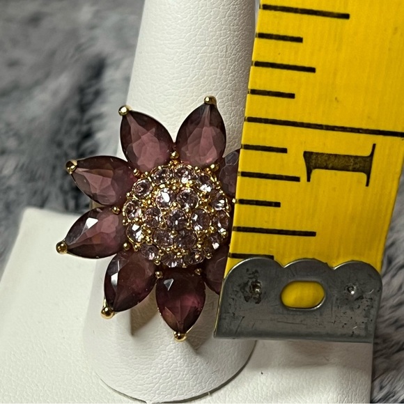 Joan Rivers Purple Rhinestone Flower Ring Size 10 - Picture 7 of 8